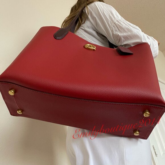 NWT Coach Retail C0692 Willow Pebble Leather Tote In Colorblock Red Shoulder Bag - Picture 9 of 11